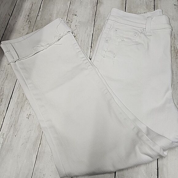 Pistola White Denim Raw Hem Ankle Crop Jeans Stretch Casual Size 27 25" Inseam - Picture 2 of 16